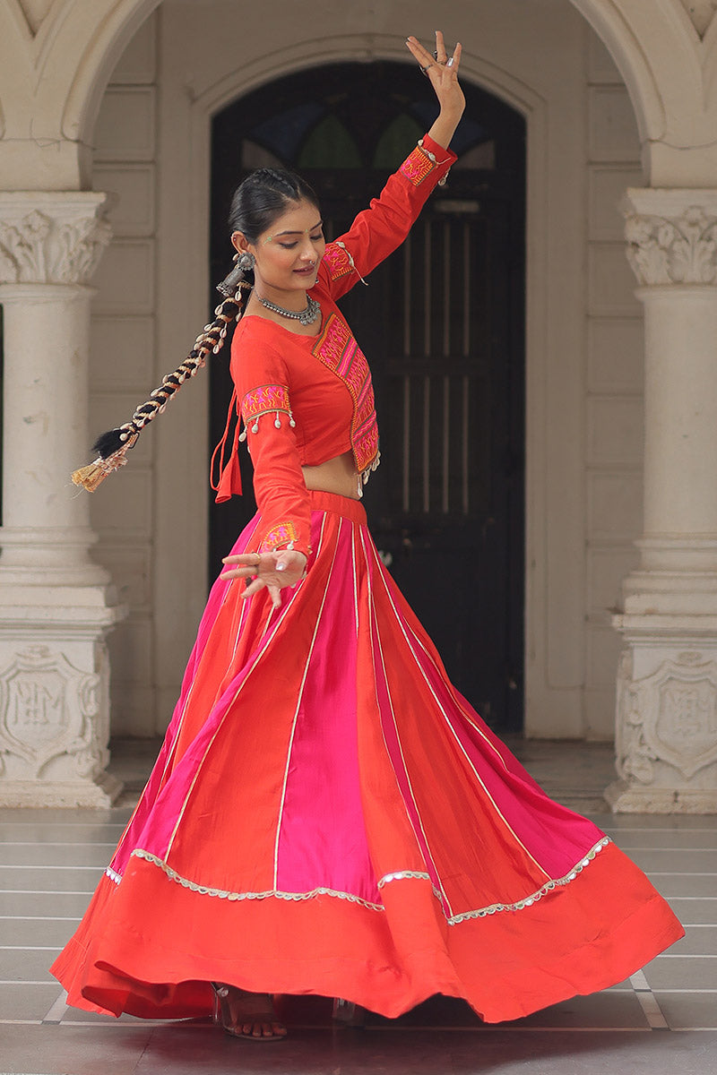 Pink & Red Mirror-Work Navratri Lehenga Choli – UK Festive Wear RTI