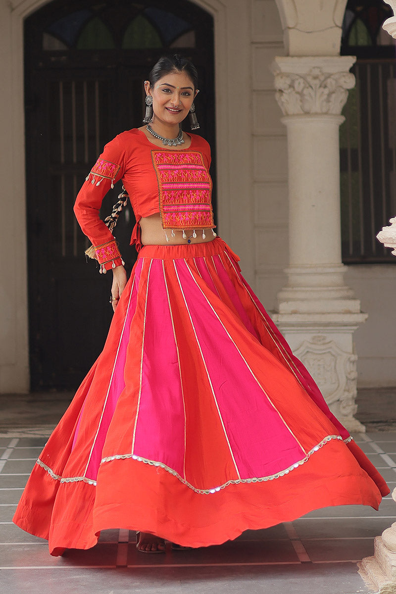 Pink & Red Mirror-Work Navratri Lehenga Choli – UK Festive Wear RTI