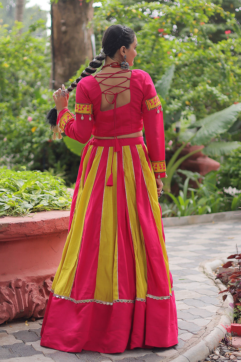 Pink & Yellow Mirror-Work Navratri Lehenga Choli – UK Festive Wear PR