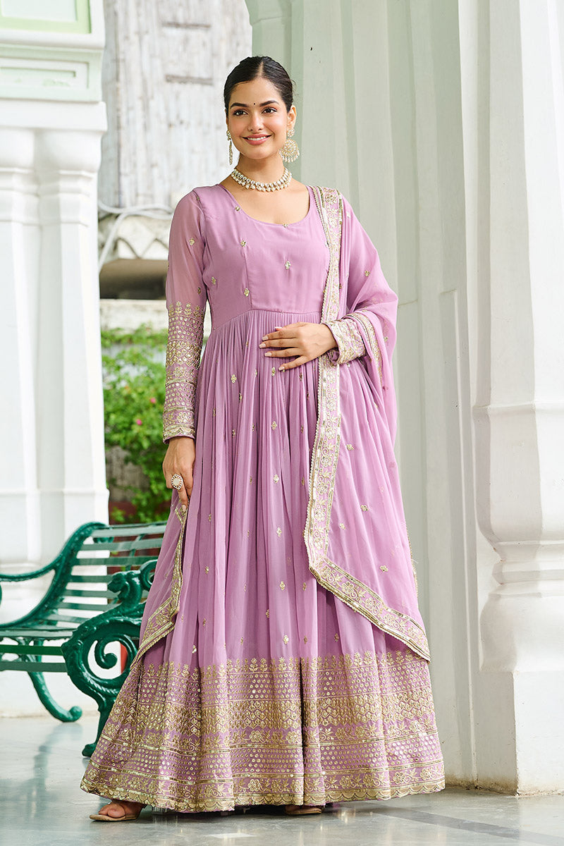 Occasion Wear Pink Embroidered Maxi Ethnic Dress with Dupatta PR