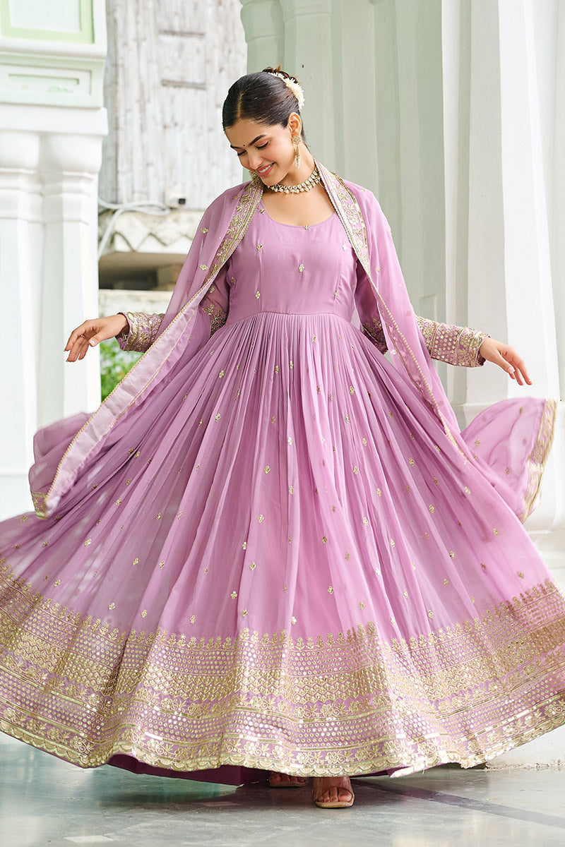 Occasion Wear Pink Embroidered Maxi Ethnic Dress with Dupatta PR