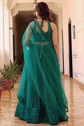 Teal Green Semi-Stitched Soft Net Lehenga with Sequins & Pearl Embroidery PR