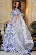 White & Blue Soft Net Lehenga with Sequins & Pearl Embroidery PR