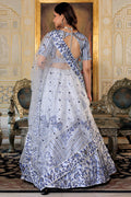 White & Blue Soft Net Lehenga with Sequins & Pearl Embroidery PR