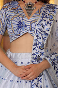 White & Blue Soft Net Lehenga with Sequins & Pearl Embroidery PR