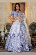 White & Blue Soft Net Lehenga with Sequins & Pearl Embroidery PR
