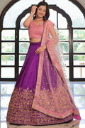 Purple Soft Net Lehenga with Sequins & Pearl Embroidery PR