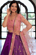 Purple Soft Net Lehenga with Sequins & Pearl Embroidery PR