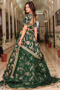 Dark Green Soft Net Lehenga with Sequins & Pearl Embroidery PR