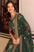 Dark Green Soft Net Lehenga with Sequins & Pearl Embroidery PR