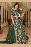 Dark Green Soft Net Lehenga with Sequins & Pearl Embroidery PR