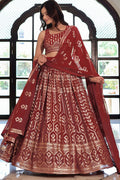 Maroon Soft Net Lehenga with Thread, Sequins & Pearl Embroidery PR