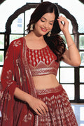 Maroon Soft Net Lehenga with Thread, Sequins & Pearl Embroidery PR