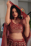Maroon Soft Net Lehenga with Thread, Sequins & Pearl Embroidery PR