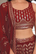 Maroon Soft Net Lehenga with Thread, Sequins & Pearl Embroidery PR