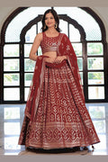 Maroon Soft Net Lehenga with Thread, Sequins & Pearl Embroidery PR