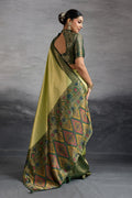 Elegant Green-Gold Woven Saree – Traditional Festive Drape PR