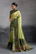 Elegant Green-Gold Woven Saree – Traditional Festive Drape PR