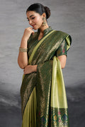 Elegant Green-Gold Woven Saree – Traditional Festive Drape PR