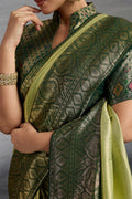 Elegant Green-Gold Woven Saree – Traditional Festive Drape PR