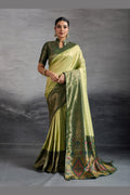 Elegant Green-Gold Woven Saree – Traditional Festive Drape PR