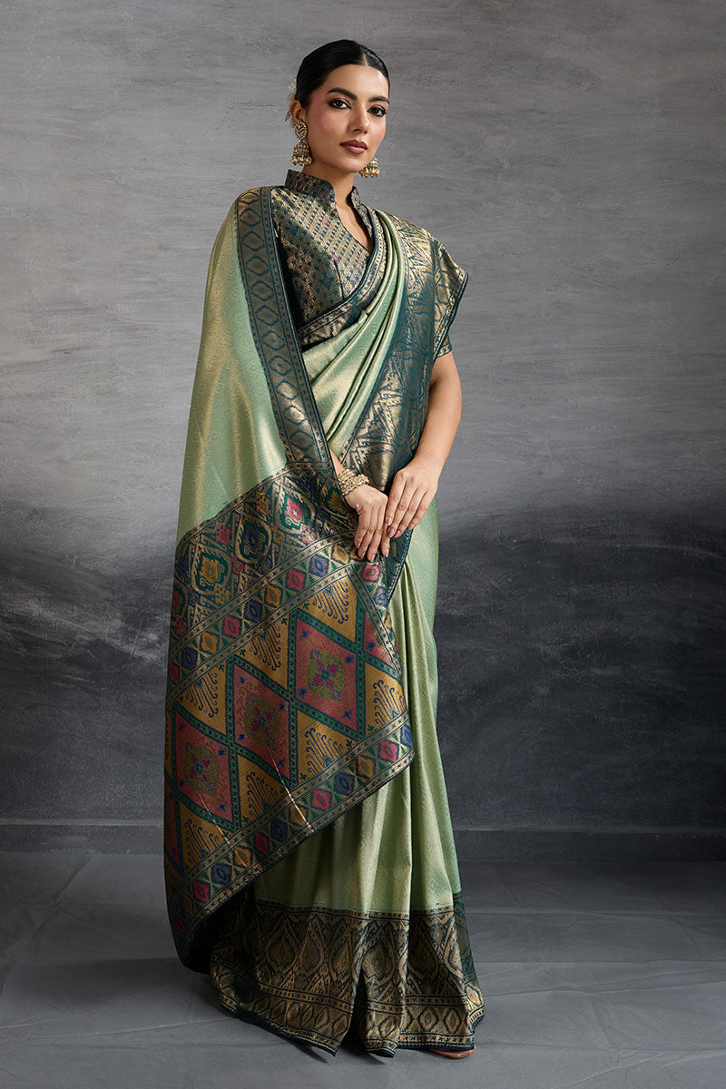 Luxurious Grey Gold Border Saree – Ethnic Celebration Wear PR
