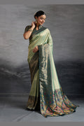 Luxurious Grey Gold Border Saree – Ethnic Celebration Wear PR