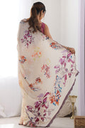 Elegant Cream Floral Georgette Party-Wear Saree PR