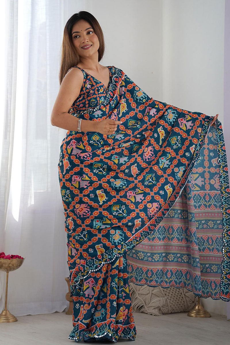 Dark Blue Floral Georgette Saree | Party & Festive Wear PR