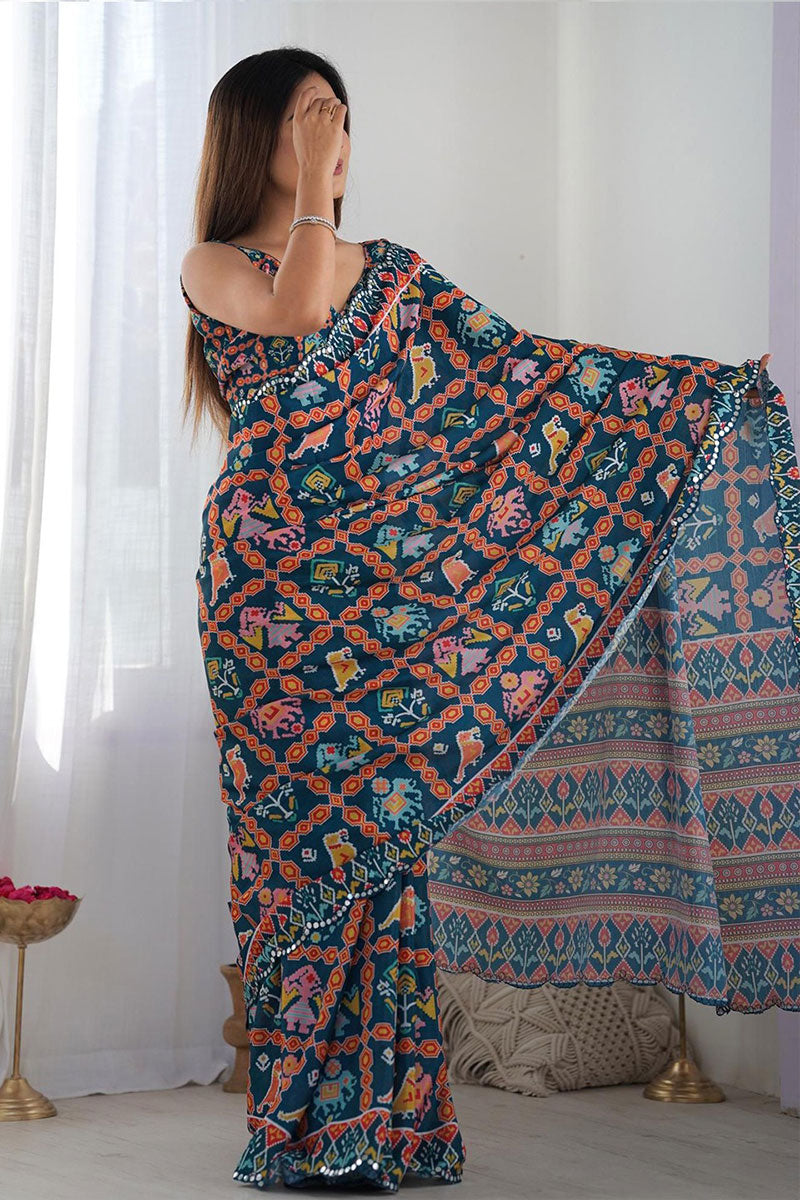 Dark Blue Floral Georgette Saree | Party & Festive Wear PR