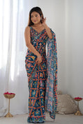 Dark Blue Floral Georgette Saree | Party & Festive Wear PR