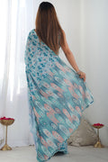 Stylish Light Blue Floral Saree | Festive & Special Occasion Wear PR