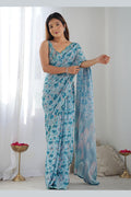 Stylish Light Blue Floral Saree | Festive & Special Occasion Wear PR