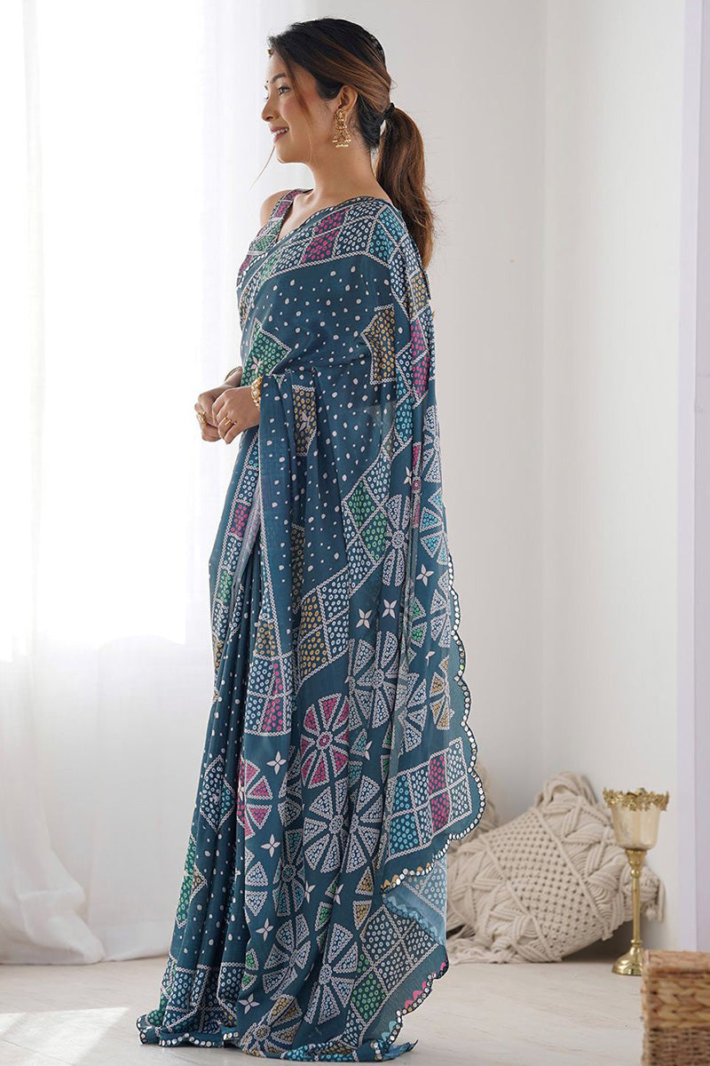 Floral Georgette Saree in Moppich | Party Wear with Blouse PR