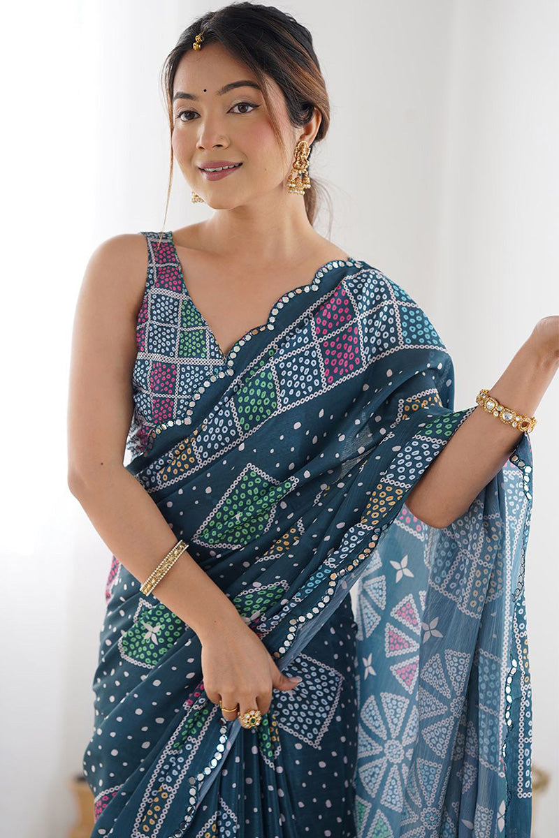 Floral Georgette Saree in Moppich | Party Wear with Blouse PR