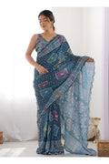 Floral Georgette Saree in Moppich | Party Wear with Blouse PR