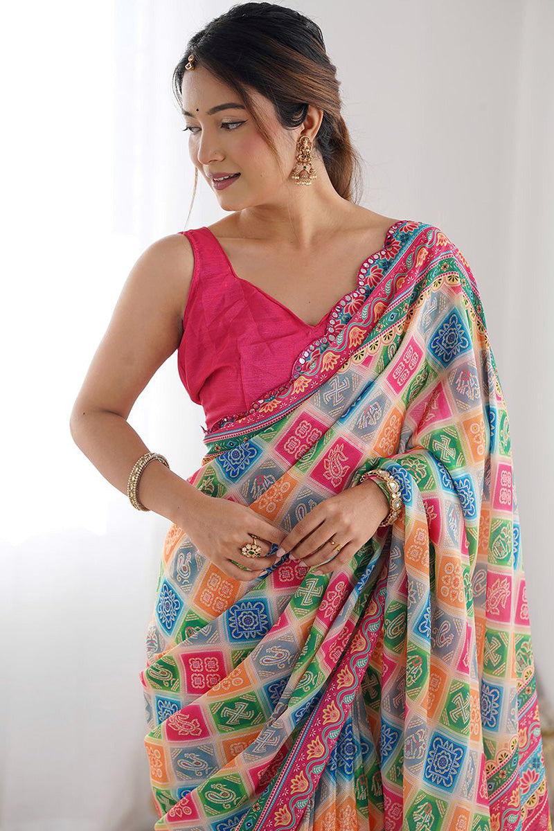 Lightweight Multi colour Floral Saree | Elegant Festive Outfit PR