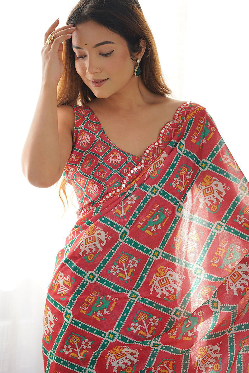 Red Saree with Geometric Print | Party & Wedding Georgette PR