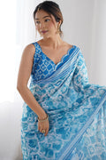 Elegant Georgette Saree | Sky Blue Floral Party Wear PR