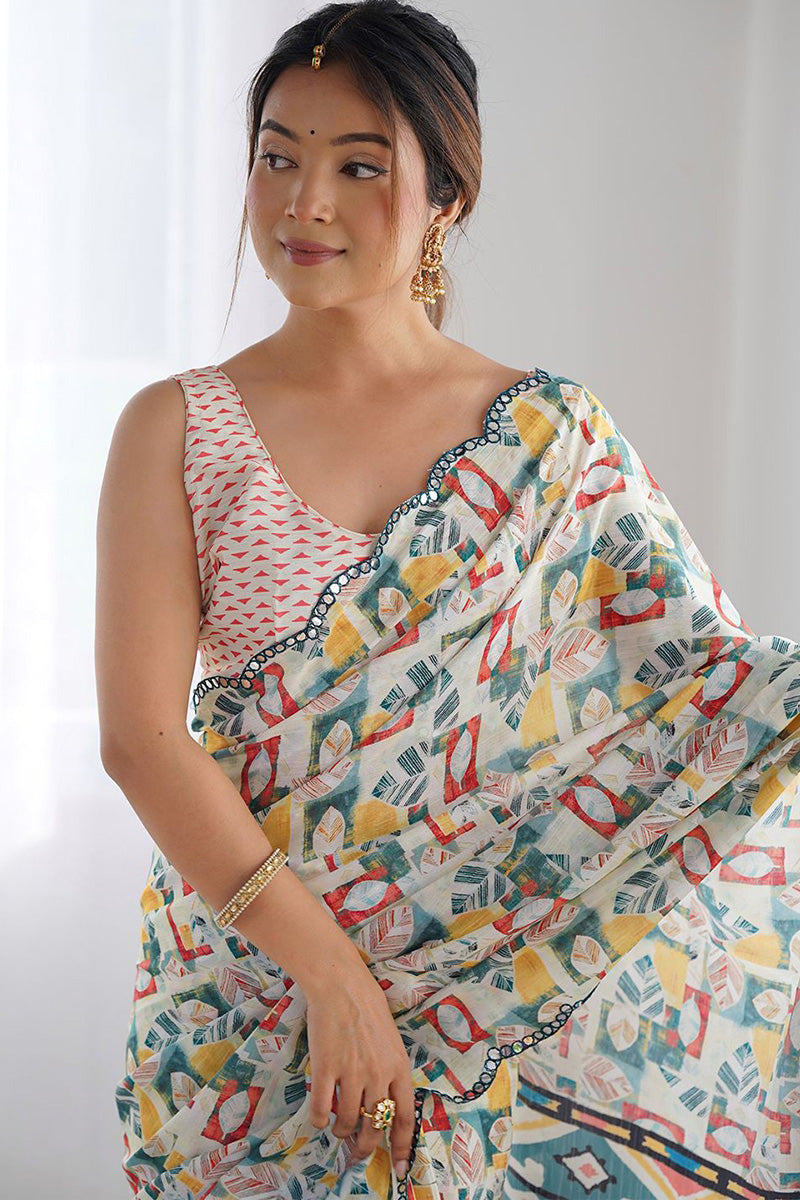 White Georgette Saree with Floral Design | Wedding & Party PR