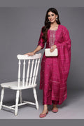 Pink Embroidered Silk-Look Kurta Set with Dupatta & Trousers PR