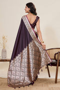 Elegant Coffee Banarasi Silk Saree with Zari Woven Border & Pallu PR