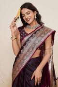 Elegant Coffee Banarasi Silk Saree with Zari Woven Border & Pallu PR