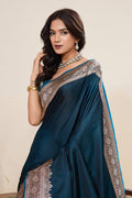 Designer Rama Green Banarasi Saree with Rich Zari Embroidery & Tasselled Pallu PR