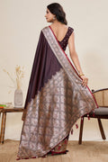 Elegant Deep Brown Banarasi Silk Saree Featuring Zari Woven Detailing PR