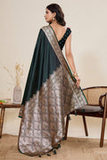 Graceful Teal-Coloured Banarasi Silk Saree with Gold Zari Highlights PR