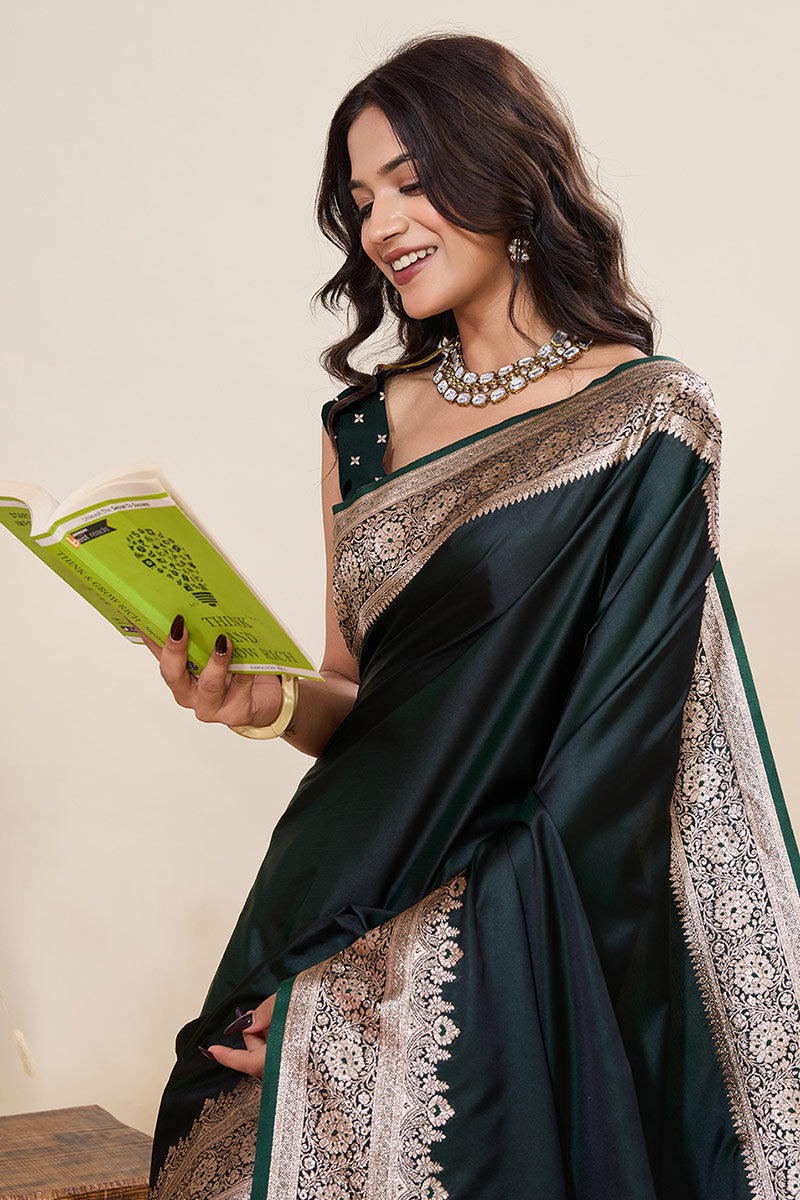 Graceful Teal-Coloured Banarasi Silk Saree with Gold Zari Highlights PR