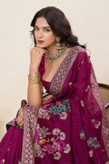 Elegant Purple Silk Embroidered Saree with Traditional Motifs PR