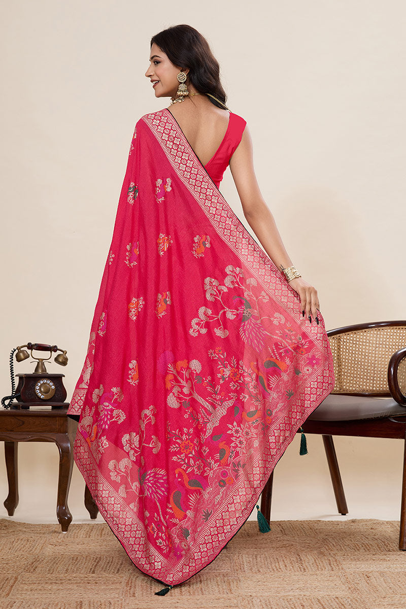Traditional Indian Cotton Saree – Red with Foil Print PR