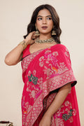 Traditional Indian Cotton Saree – Red with Foil Print PR